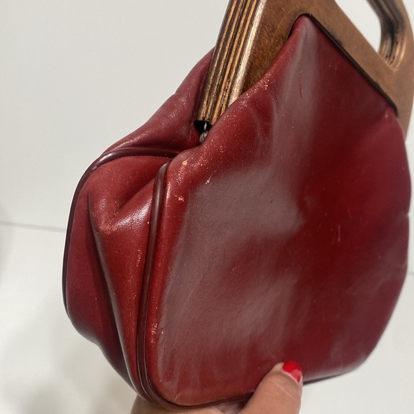 Vintage Etienne Aigner Leather Clutch Handbag with Wooden Handle - Picture 12 of 17
